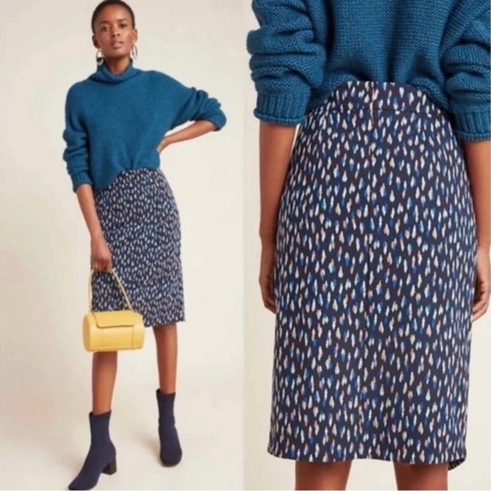 Anthropologie Maeve Debra Faux Wrap Knit Pencil Skirt Size 8 Blue Orange Green